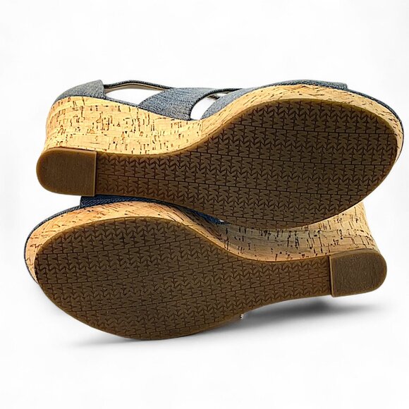 Michael Kors Blue Cork Wedge Sandal Platform Zip Back Washed Denim Size 9.5M - Picture 7 of 8